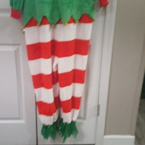 Christmas Santa Elf outfit one piece hooded holiday party ugly sweater Sz L  NWT - Picture 8 of 9